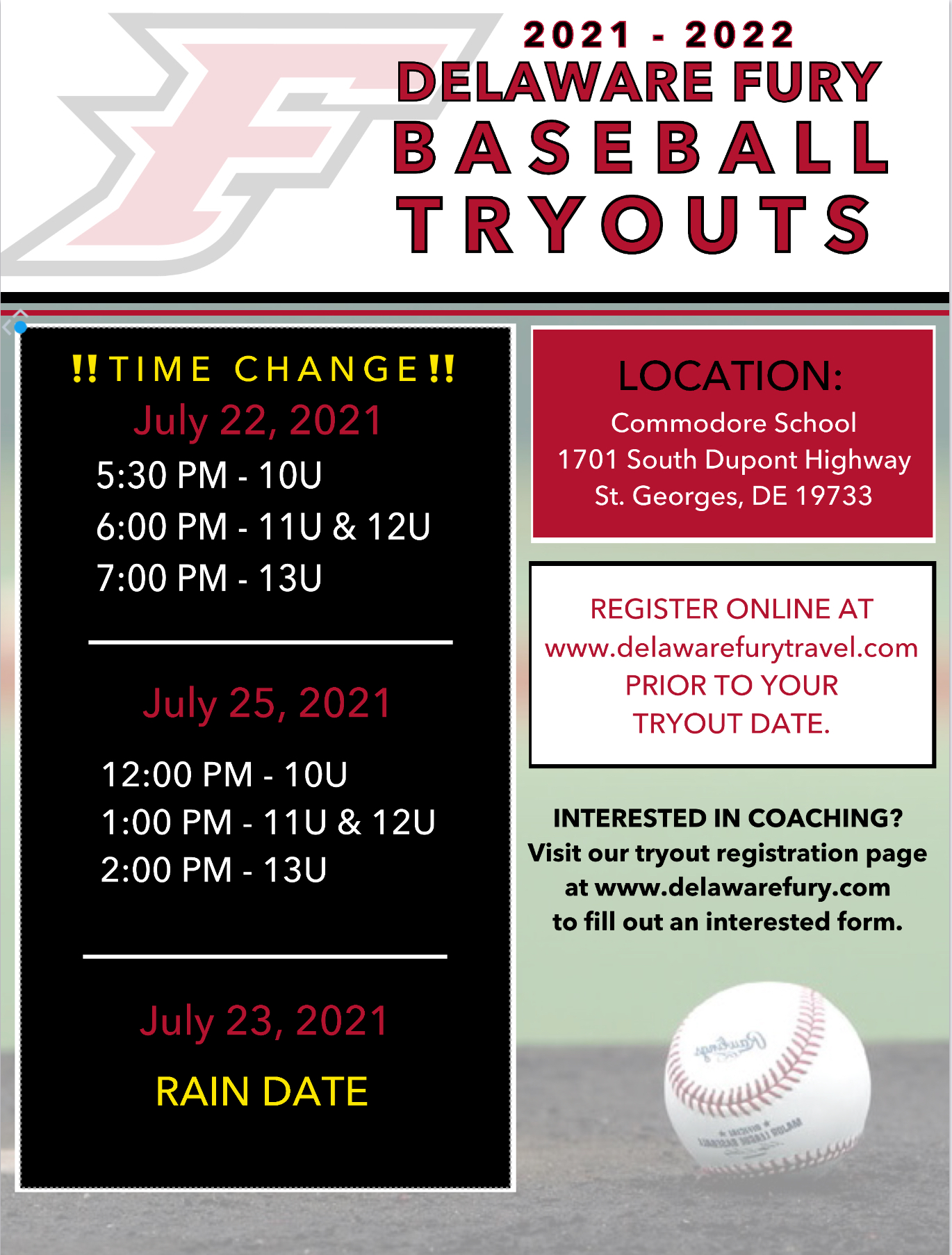 2021-2022 Baseball Tryouts Time Change 2021-2022 Baseball Tryouts Time Change